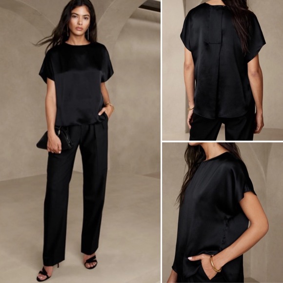 NWT Banana Republic Bliss Silk Dolman Top XS X-SMALL Black Relaxed Blouse - Picture 1 of 12